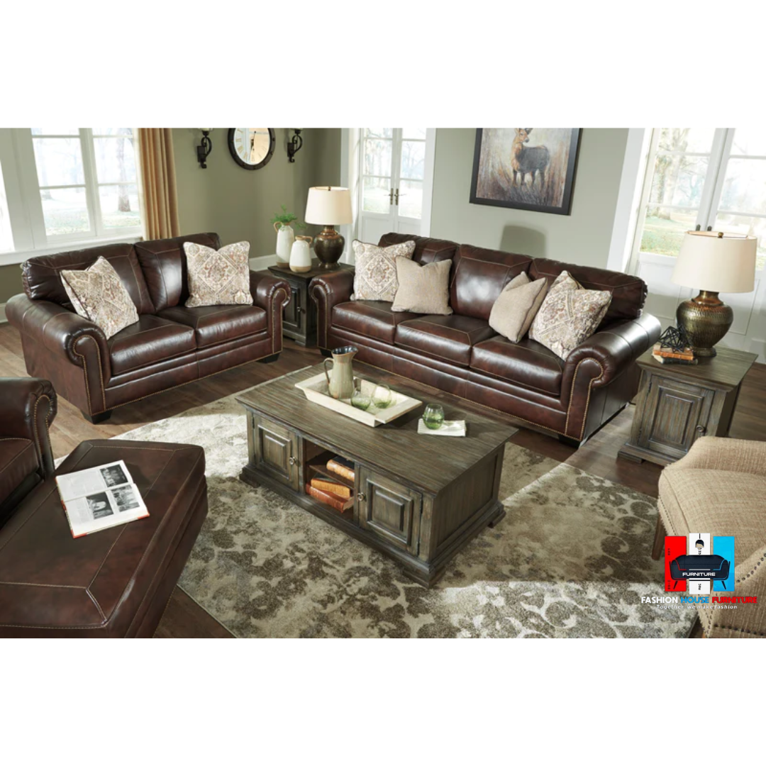 Fashionluxe Roleson Walnut Leather Living Room Set